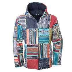 KUNST UND MAGIE Baja Jerga Unisex Patchwork Hoodie mit Kapuze Alternative Jacke, Größe:L, Farbe:Mehrfarbig von KUNST UND MAGIE