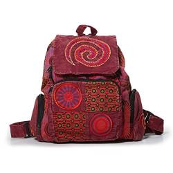 KUNST UND MAGIE Bunter Hippie Rucksack 'Spirale' Stonewashed Nepal Fair, Farbe:Rot von KUNST UND MAGIE