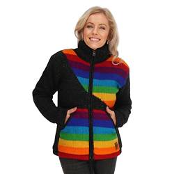 KUNST UND MAGIE Damen Strickjacke gefütterte Wolljacke Strickpullover Goa Wolle Bunte Jacke Regenbogen, Größe Damen:42 von KUNST UND MAGIE