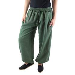 KUNST UND MAGIE Damen Yogahose Pumphose Pluderhose unifarben aus Baumwolle lang, Größe:S/M, Farbe:Army Green von KUNST UND MAGIE