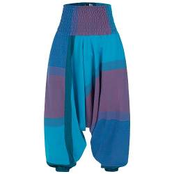 KUNST UND MAGIE Damen orientalische Yoga Freizeit Haremshose Wellnesshose Jodpurhose, Farbe:Mehrfarbig Blautöne von KUNST UND MAGIE