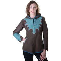 KUNST UND MAGIE Fleecejacke Damen Hippie Fleecejacke "The Tree" + Kapuze und bunten Herbst-Mustern von KUNST UND MAGIE