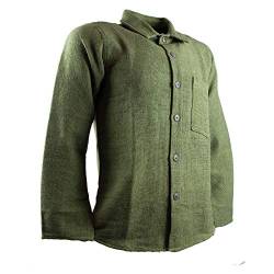 KUNST UND MAGIE Herren Hemd unifarben Fischerhemd Freizeithemd, Größe:3XL, Farbe:Army Green von KUNST UND MAGIE