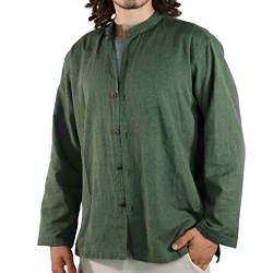 KUNST UND MAGIE Herren Hemd unifarben Fischerhemd Freizeithemd, Größe:XXL, Farbe:Army Green von KUNST UND MAGIE