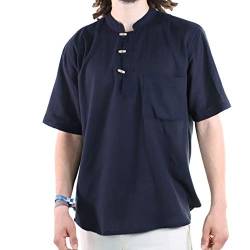 KUNST UND MAGIE Herren Hemd unifarben Kurzarm Fischerhemd Freizeithemd, Farbe:Black/Schwarz, Größe:XL von KUNST UND MAGIE