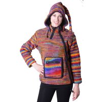 KUNST UND MAGIE Kapuzenstrickjacke Damen Wolljacke Hippie Goa Strickjacke mit Zipfelkapuze Mehrfarbig von KUNST UND MAGIE