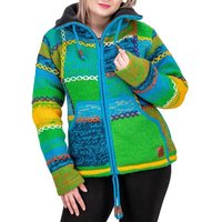 KUNST UND MAGIE Strickjacke Damen Strickjacke Wolle Bunte Patchwork Jacke+Fleecefutter&Hochkragen von KUNST UND MAGIE