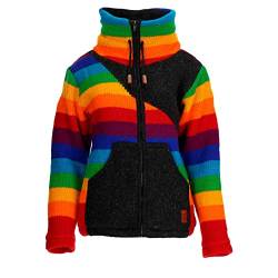 KUNST UND MAGIE Strickjacke Goa Wolle Bunte Regenbogen Jacke Fleecefutter Hochkragen Unisex Fair, Größe:XS von KUNST UND MAGIE