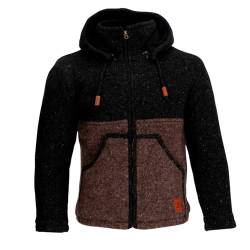 KUNST UND MAGIE Unisex Strickjacke Goa Wolle Bunte Patchwork Jacke Fleecefutter Hochkragen abnehmbarer Kapuze, Größe:M von KUNST UND MAGIE