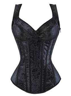 KUOSE Damen Schwarz Shapewear Korsett Vintage Gothic Vollbrust Corsage Top mit Träger (Schwarz, 46-48) von KUOSE