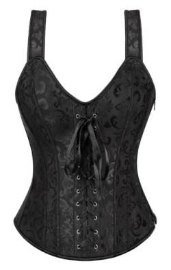 KUOSE Damen Schwarz Shapewear Korsett Vintage Gothic Vollbrust Corsage Top mit Träger (Schwarz-A, 44-46) von KUOSE