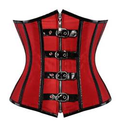 KUOSE Damen Unterbrust Mieder Taillen Korsett Bustier Steampunk Kunstleder Corsage (32-34, Rot) von KUOSE