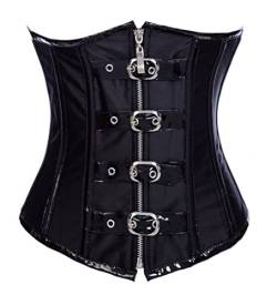 KUOSE Damen Unterbrust Mieder Taillen Korsett Bustier Steampunk Kunstleder Corsage (32-34, Schwarz) von KUOSE