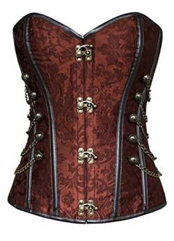 KUOSE Damen Vollbrust Faux Leder Steampunk Corsage Korsett Übergrößen S-6XL, Braun, M(Eur34-36) von KUOSE