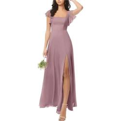 KURFACE Hochzeitsgast Kleid Eine Linie Einfache Kurzarm Bodenlangen Brautjungfer Kleid für Frauen WSX423, Dusty Rose, 32 von KURFACE