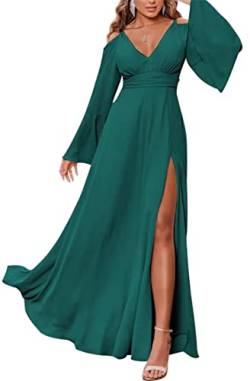 KURFACE Hochzeitskleid, Brautjungfernkleid, A-Linie, lange Ärmel, Brautkleid, V-Ausschnitt, Abendpartykleid für Frauen, Teal, 52 Plus von KURFACE