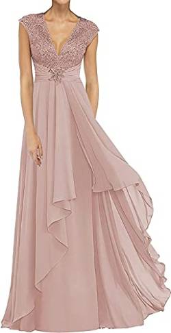 KURFACE Mutter der Braut Kleid lange Rüschen V-Ausschnitt ärmellos Hochzeitsgast Abendkleider für Frauen, rosa - dusty pink, 40 von KURFACE