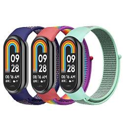 KUTEWEU Armbänd für Xiaomi Mi Band 8, Adjustable Weiches Nylon Sport Replacement Armband, Watchbands Compatible with Xiaomi Mi Smart Band 8 Ersatzarmband - (Blau+Schillernd+Cyan) von KUTEWEU