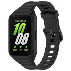 KUTEWEU Armband Kompatibel mit Samsung Galaxy Fit 3 SM-R390, Verstellbares Silikon Ersatzarmband Sportfarbenes Armband con Hülle für Samsung Galaxy Fit 3 SM-R390 Smartband (Schwarz) von KUTEWEU