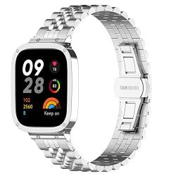 KUTEWEU Armband Kompatibel mit Xiaomi Redmi Watch 3 [ mit Metallrahmen ], Edelstahl Band Metall Armbänder Uhrenarmbänder Watchband für Mi Redmi Watch 3 Smartwatch Zubehör (Silber) von KUTEWEU