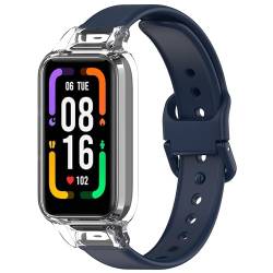 KUTEWEU Armband für Xiaomi Redmi Band Pro, Verstellbares Silikon Ersatzarmband für Männer und Frauen, Sport Wrist Armband con Hülle für Xiaomi Redmi Band Pro Smartwatch (Clear Weiß+Dunkelblau) von KUTEWEU