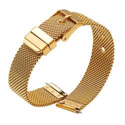 KUTEWEU Edelstahl Uhrenarmbänder Metall Wechselarmband für Damen&Herren Metall Armband Replacement Ersatzarmband 5 Farbe (Schwarz/Gold/Blau/Roségold/Silber) 7 Größe (14mm, Gold) von KUTEWEU