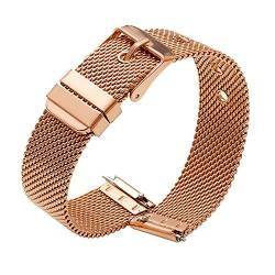 KUTEWEU Edelstahl Uhrenarmbänder Metall Wechselarmband für Damen&Herren Metall Armband Replacement Ersatzarmband 5 Farbe (Schwarz/Gold/Blau/Roségold/Silber) 7 Größe (16mm, Roségold) von KUTEWEU