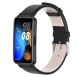 KUTEWEU Leder Armband Kompatibel mit Huawei Band 8, Elegantes Echtes Lederarmband für Huawei Band 8, Lederarmbänder für Männer und Frauen Ersatzarmband Uhrenarmbänder für Huawei Band 8 (Schwarz) von KUTEWEU