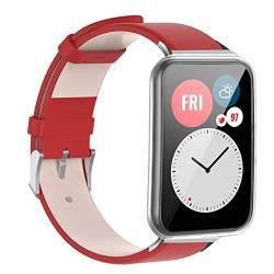 KUTEWEU Leder Armband Kompatibel mit Huawei Watch Fit, Ersatz Uhrenarmband Leder Armband für Huawei Watch Fit - Damen Herren Ersatzarmband (Rot) von KUTEWEU