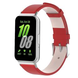 KUTEWEU Leder Armband Kompatibel mit Samsung Galaxy Fit 3 SM-R390, Damen Herren Ersatzarmband, Ersatz Uhrenarmband Leder Armband für Galaxy Fit 3 R390 Fitness Tracker (Rot) von KUTEWEU