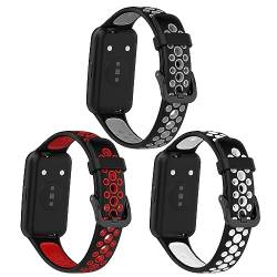 KUTEWEU Silikon Armband Kompatibel mit Huawei Band7 Watch Armband, Weiches Atmungsaktives Sport Ersatzband für Huawei Band 7 Smartwatch (Schwarz Weiß+Schwarz Rot+Schwarz Grau) von KUTEWEU
