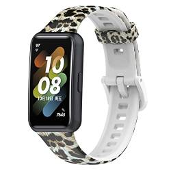 Tiggo Armband für Huawei Band 7 Strap Watchband, Silikon Ersatzbänder Sport Uhrenarmband, Weiches Armbänder Bracelet für Huawei Band 7 Armbandzubehör (Brauner Leopard) von KUTEWEU