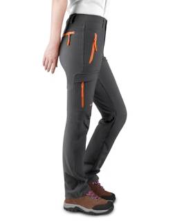 KUTOOK Thermo-Softshell-Wanderhose für Damen, winddicht, mit Polarfleece gefüttert, Cargohose für Winter, Outdoor-Sport, GRAU, M von KUTOOK