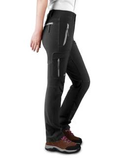 KUTOOK Reflektierende Softshell-Wanderhose für Damen, winddicht, mit Fleece gefüttert, Cargohose für Ourdoor Sport - Schwarz - Large von KUTOOK