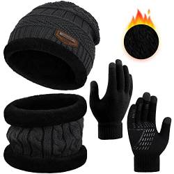 KUTTOR Kinder Winter Warme Hut Schal Handschuhe Set Kinder Beanie Strickmütze Touchscreen Anti-Rutsch Handschuhe für Jungen und Mädchen von KUTTOR