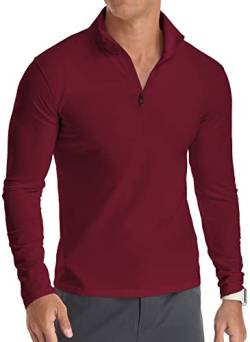 KUYIGO Herren 1/4 Zip Laufshirt Funktionsshirt Langarmshirt Sportshirt Schnelltrocknend Longsleeve Fitness Running Shirt XXL, Weinrot von KUYIGO