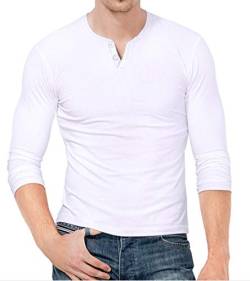 KUYIGO Herren Casual Henley Shirts Langarm Slim Fit Baumwolle Langarm XXL Weiß von KUYIGO