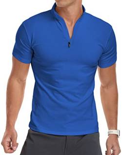 KUYIGO Herren Kurzarm-Polo-Shirts 1/4 Reißverschluss Schlichte Casual Slim Fit Gym Running Tops Basic Cotton Shirts S-XXL von KUYIGO