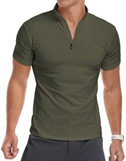 KUYIGO Herren Kurzarm-Polo-Shirts 1/4 Zip Plain Casual Slim Fit Gym Running Tops Basic Cotton Shirts S-XXL von KUYIGO