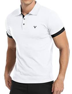 KUYIGO Herren Kurzarm Poloshirt Lässige Baumwollhemden Essential Slim Fit Design M Weiß von KUYIGO