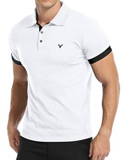 KUYIGO Herren Kurzarm Poloshirt Lässige Baumwollhemden Essential Slim Fit Design XL Weiß von KUYIGO
