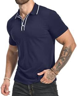 KUYIGO Herren Kurzarm-Poloshirt Stretch-Baumwolle Sport-Muskel-Shirt L Navy von KUYIGO