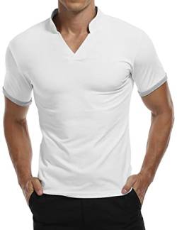 KUYIGO Herren Kurzarm Poloshirts Casual Slim Fit Basic Design Baumwollhemden XXL Weiß von KUYIGO
