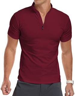 KUYIGO Herren Kurzarm Poloshirts Quarter-Zip Casual Slim Fit Mock Neck Basic Designed Baumwolle ShirtsL Weinrot von KUYIGO