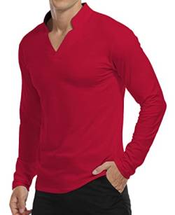 KUYIGO Herren Langarm T-Shirt Baumwolle Mode Lässig Sport Lauf T-Shirt S Rot von KUYIGO