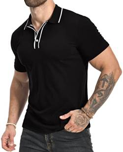 KUYIGO Herren-Polo-Shirts Farbblockierung Kragen Tennis-Sport-Baumwoll-Shirt M Schwarz von KUYIGO