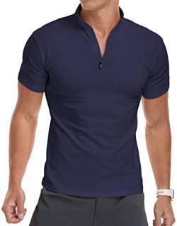 KUYIGO Herren-Polo-Shirts für Männer Erwachsene Casual Fashion Slim Fit T Shirts Baumwolle Kurzarm-Shirts L Navy von KUYIGO
