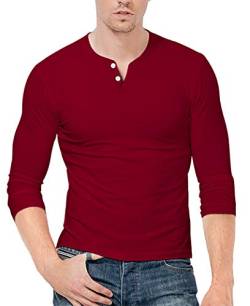 KUYIGO Herren Slim Fit Langarm Beefy Fashion Casual Henley T-Shirts Baumwollhemden XL Weinrot von KUYIGO
