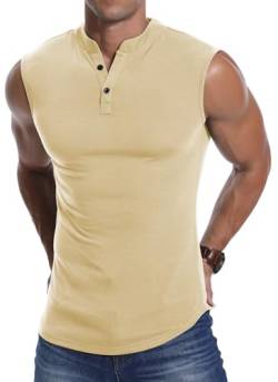 KUYIGO Herrenmode Slim Sleeveless Henley Shirt Muscle Tank Top Aprikose L von KUYIGO