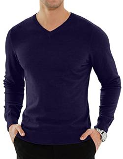 KUYIGO Mens Plain V-Neck Jumper Knitted Casual Long Sleeve Pullover Sweater Top Work Office Professional Smart XXL Navy von KUYIGO